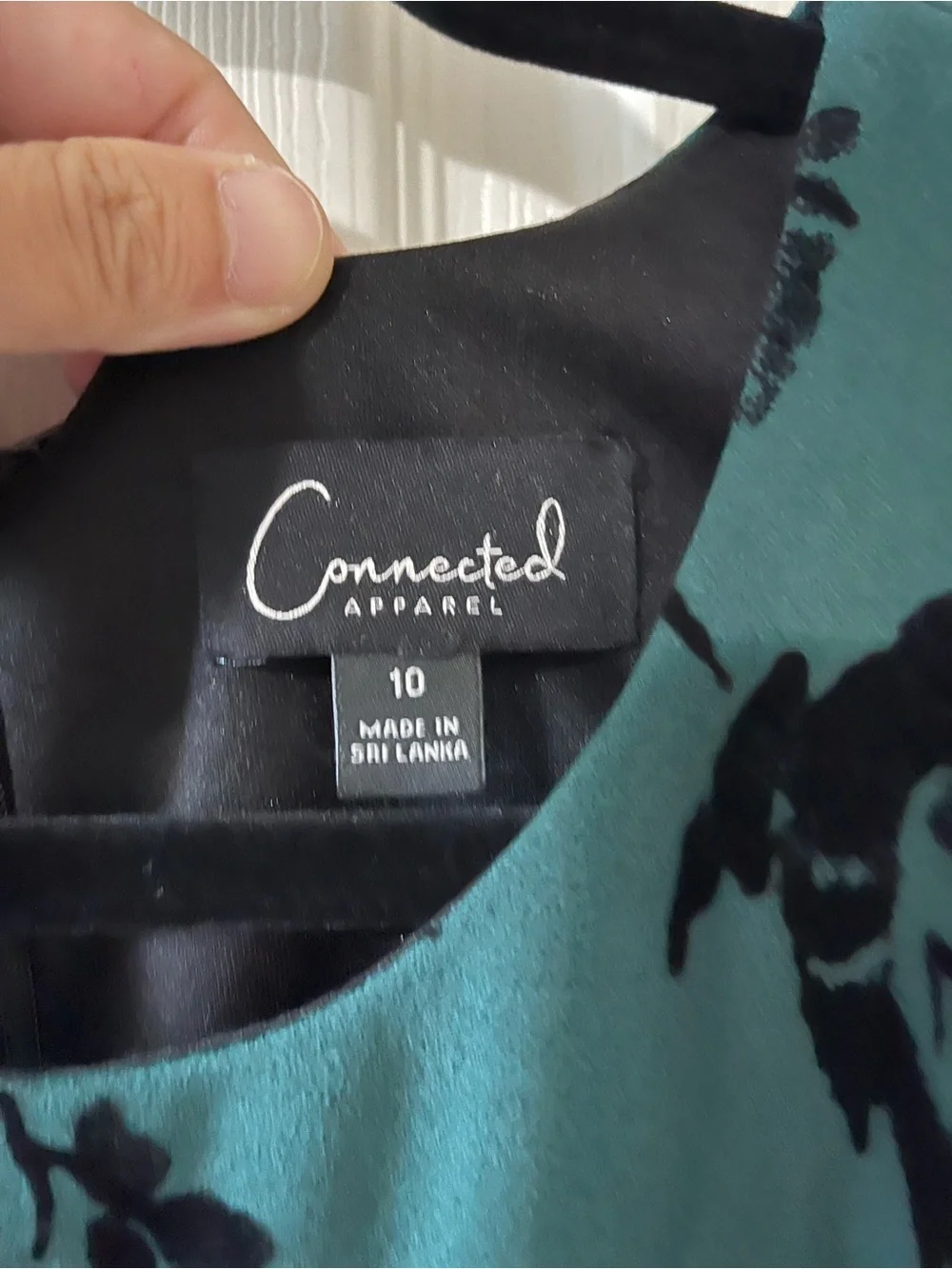 Connected Apparel teal dress with black floral burnout - Picture 3 of 5